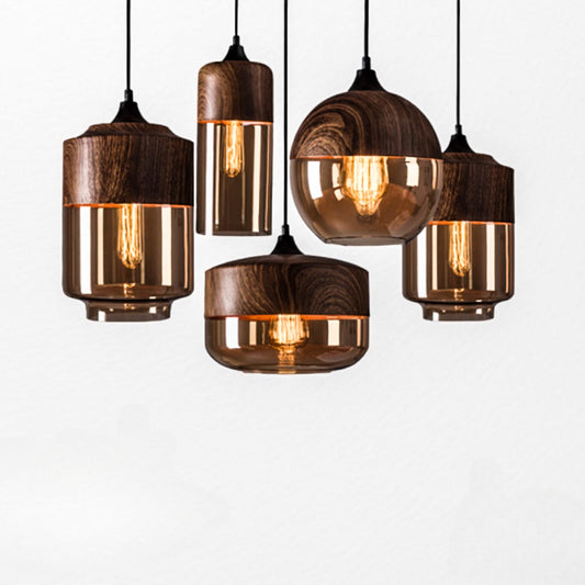 Lampă Vintage în Stil Nordic -  Nuanțe de Lemn și Sticlă